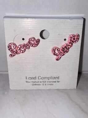 Pink Crystal Script Stud Earrings - Women Jewelry Earrings